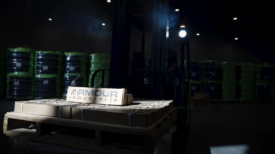 Armour Industries product staged on a pallet in the warehouse