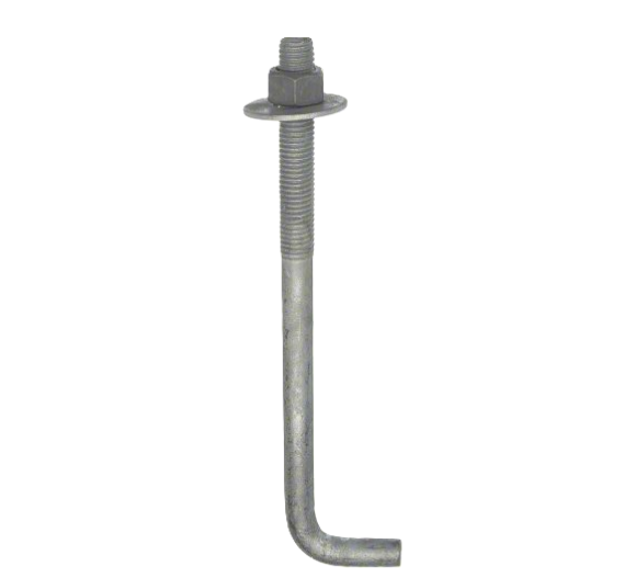 Hot-dip galvanized L-shaped anchor bolt with nut and washer